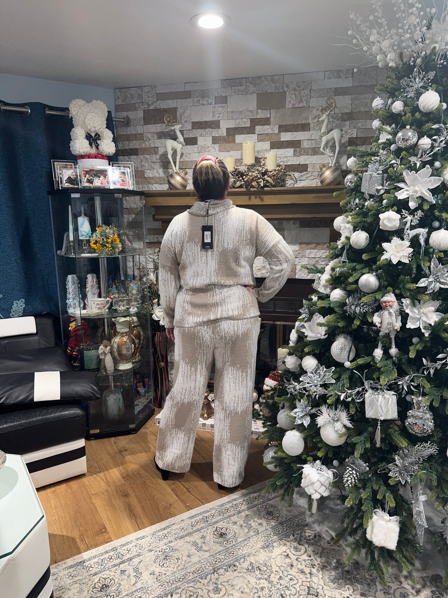 Miralina Angora Knitwear Suit - Comfortable Women's Fashion in White with Long Sleeves and Trousers