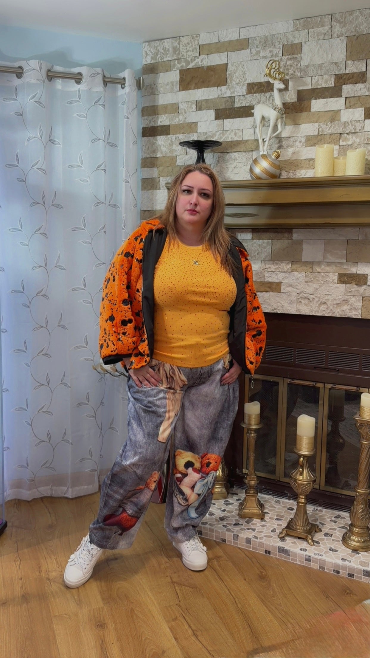 Playful Teddy Bear Patchwork Statement Pants – Relaxed Fit