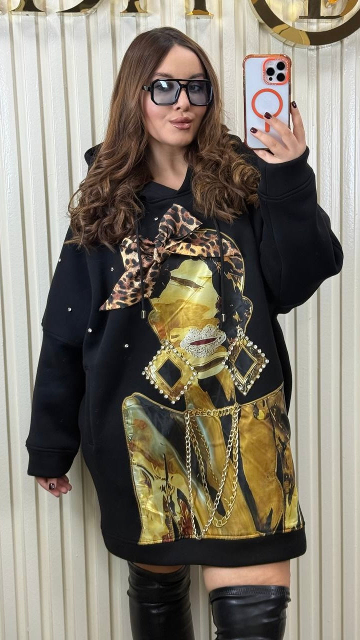 Riberance Oversized Hoodie Dress with Bold Print