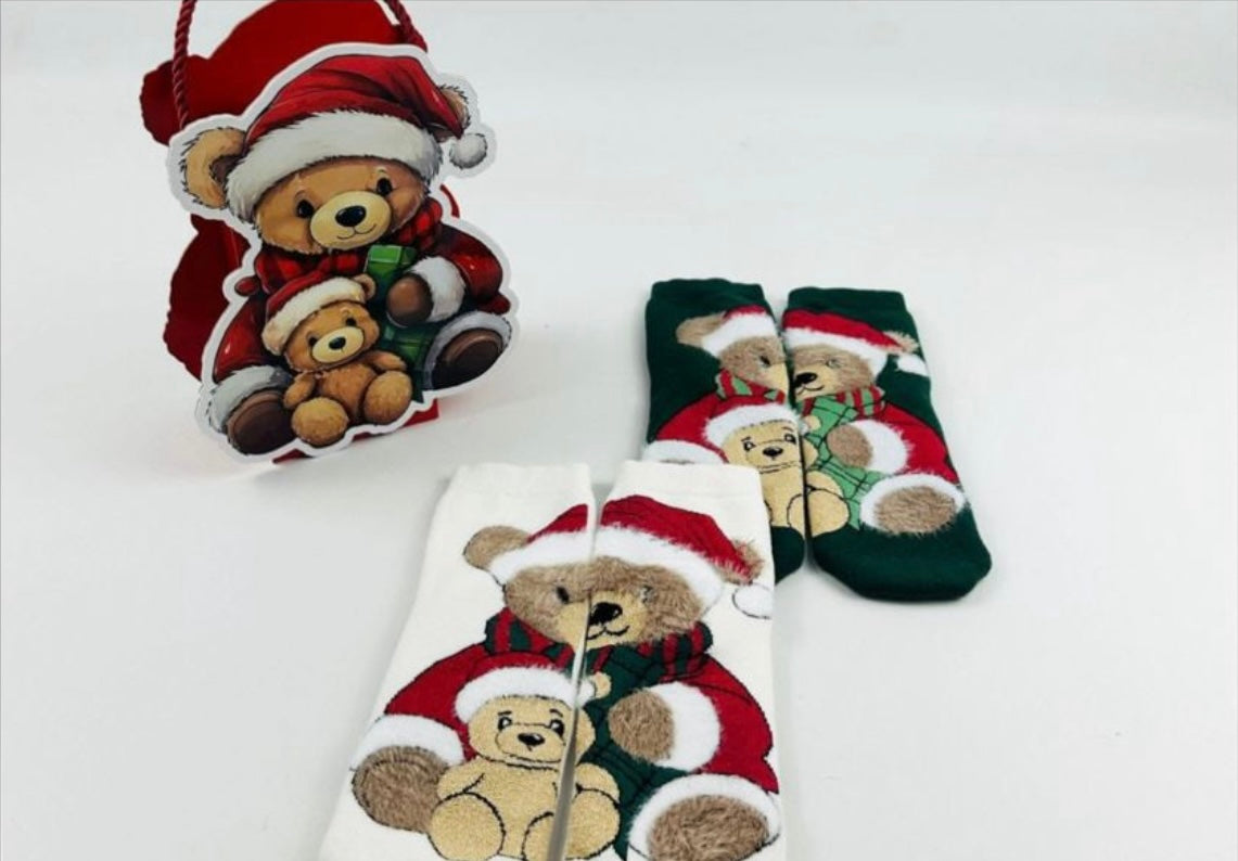 Pier Lone Christmas Teddy Bear Terry Socks Gift Box