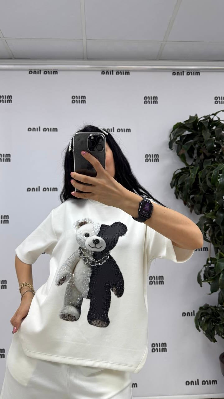 Miralina Black & White Bear Pants Set