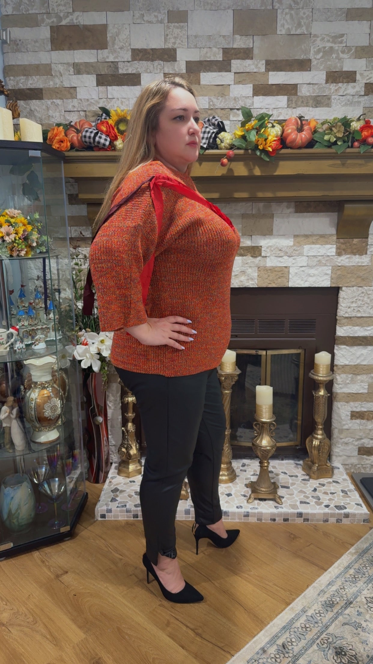 Bize Vibrant Yarn Sweater with Decorative Ribbons