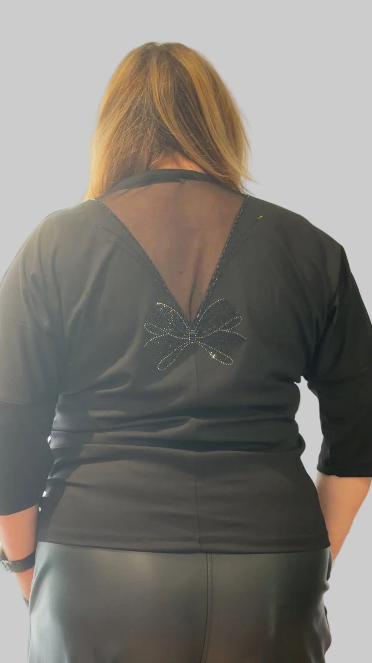 Black Stretch Shirt with 3/4 Sleeves – Elegant Plus Size Essential Top