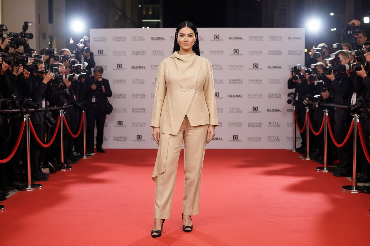 Champagne Elegance Draped Pant Suit