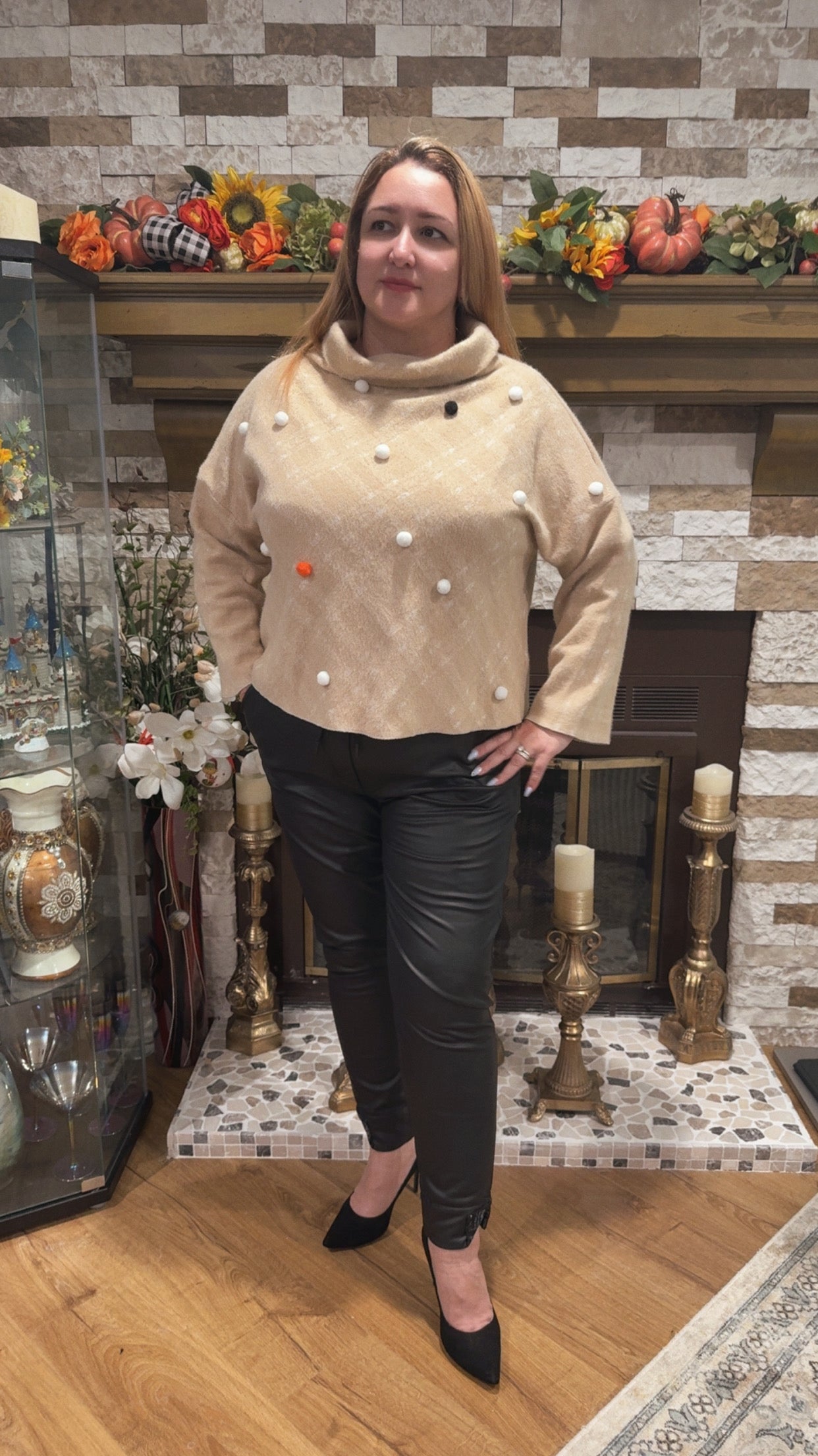 Bize Cozy Plush Pompon Sweater