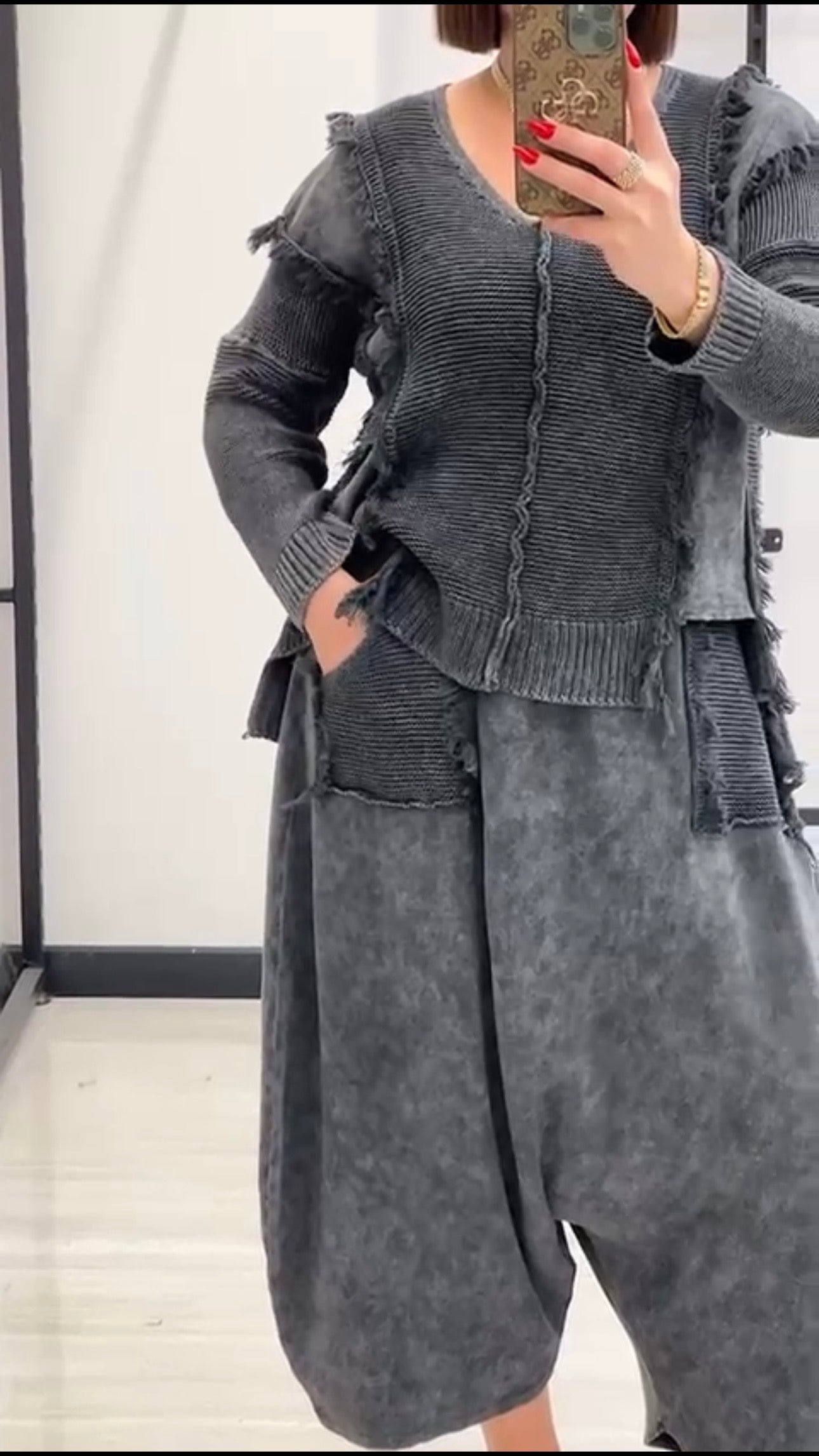 Maxlive Knitwear Top & Baggy Low-Crotch Pants Set