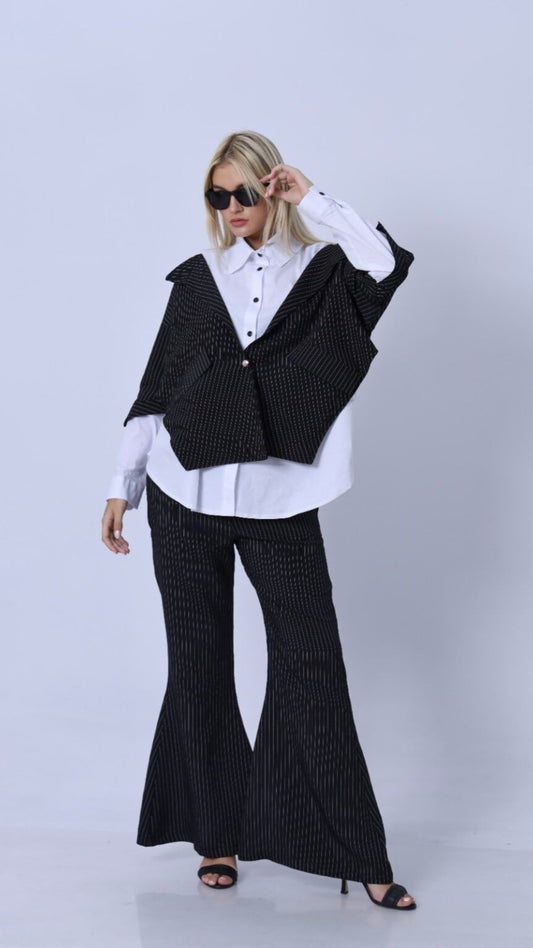 Bukezy Bold Style Suit – Flared Pants & Shirt Half-Jacket