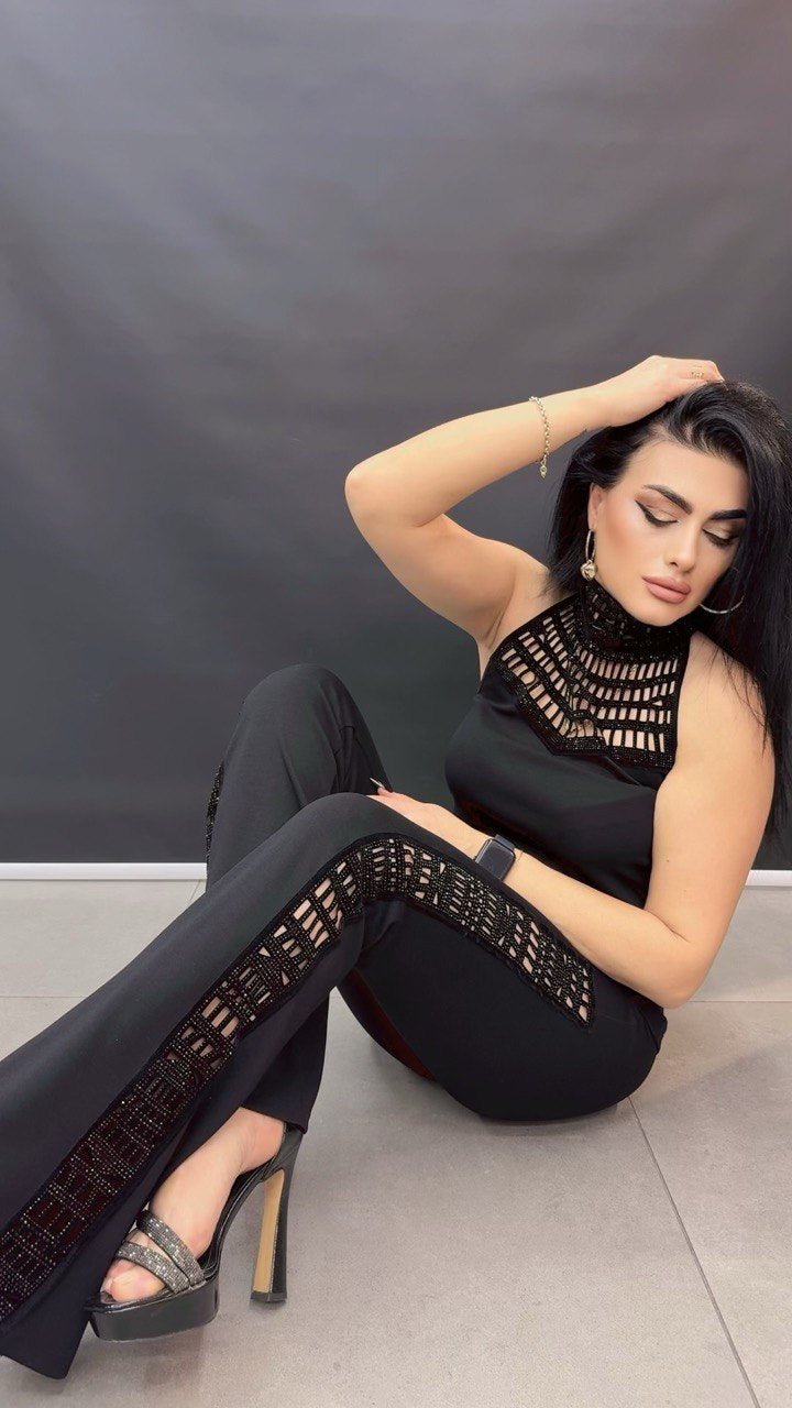 Black Statement Pants with Cut Out Side Panels