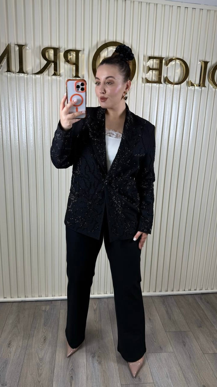 Risha Luxe Black Suit – Glitter Blazer & Classic Pants