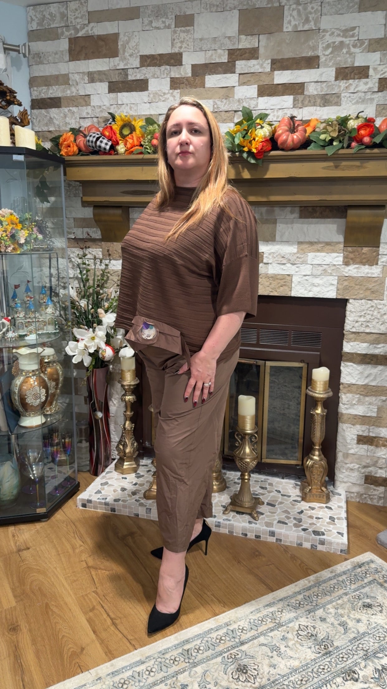 Bike Milk Chocolate Set with Knitted Blouse & Raincoat Pants