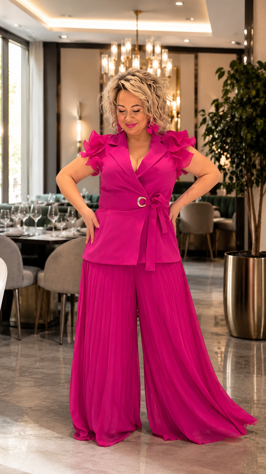 Elegant Pleated Chiffon Pants Set