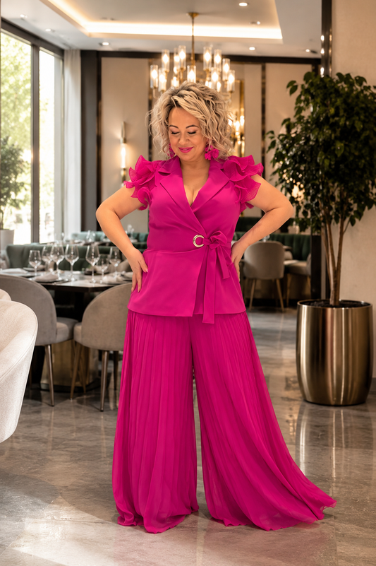 Elegant Pleated Chiffon Pants Set