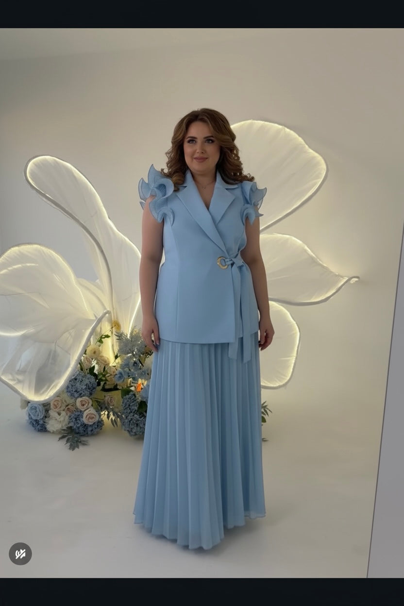 Elegant Pleated Chiffon Pants Set
