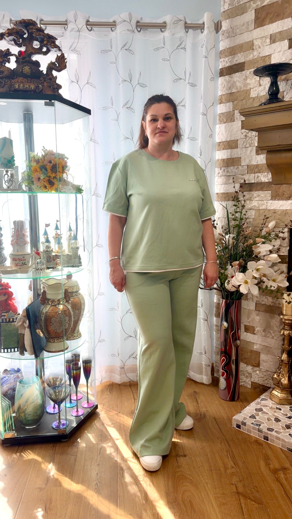Sage Green Two-Piece Sport Suit Set - Comfortable Athleisure Tracksuit