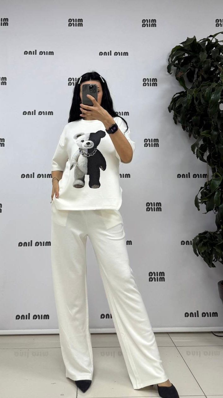 Miralina Black & White Bear Pants Set