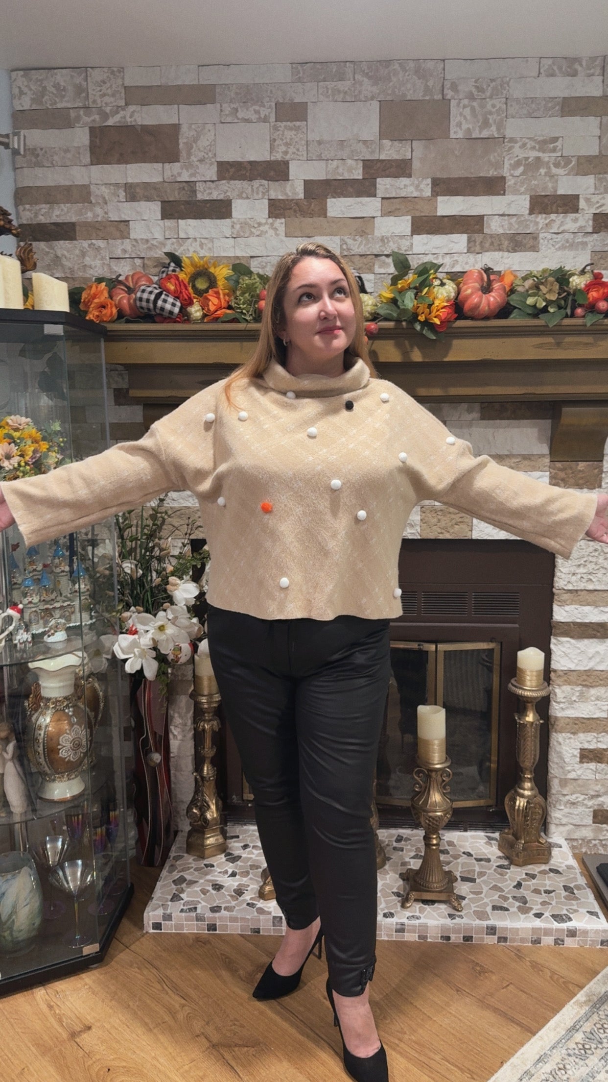 Bize Cozy Plush Pompon Sweater