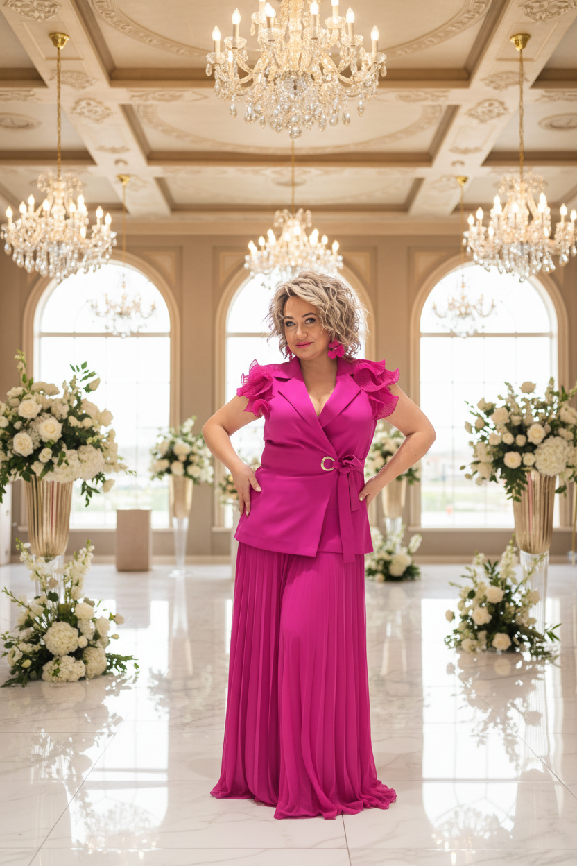 Elegant Pleated Chiffon Pants Set