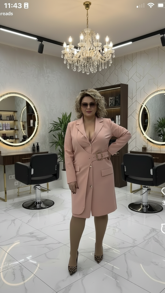 Blush Luxe Belted Blazer Dress – Peach Elegance