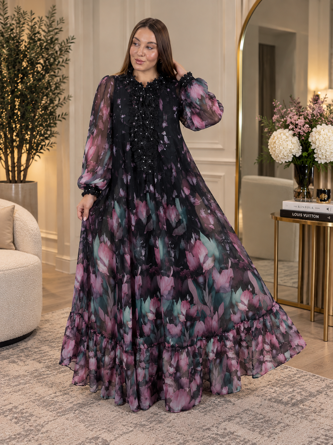 Tall Floral Chiffon Maxi Dress with Soft Knit Lining
