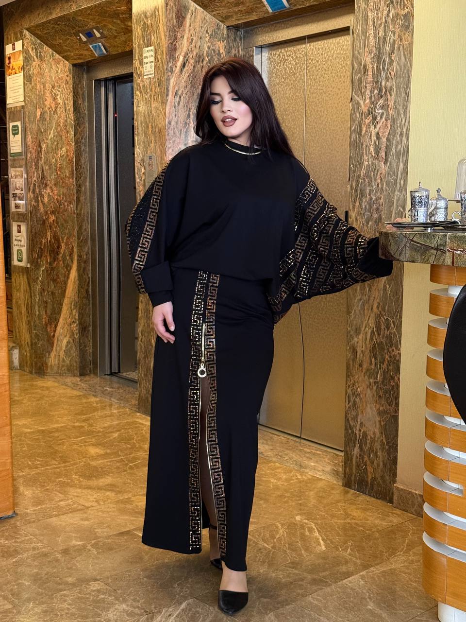 Vadi Shirt Suit with Gold Design & Zipper Skirt