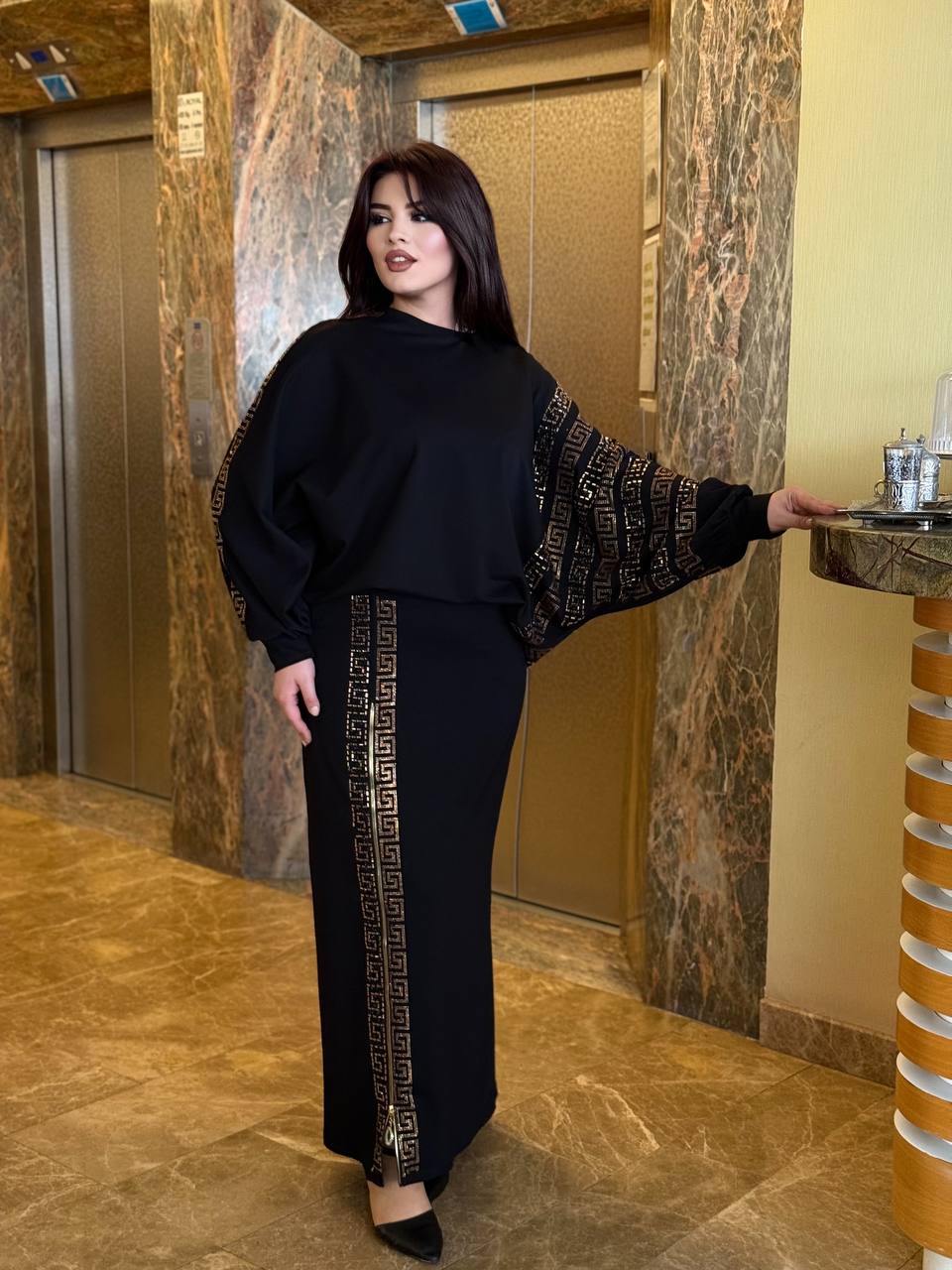 Vadi Shirt Suit with Gold Design & Zipper Skirt