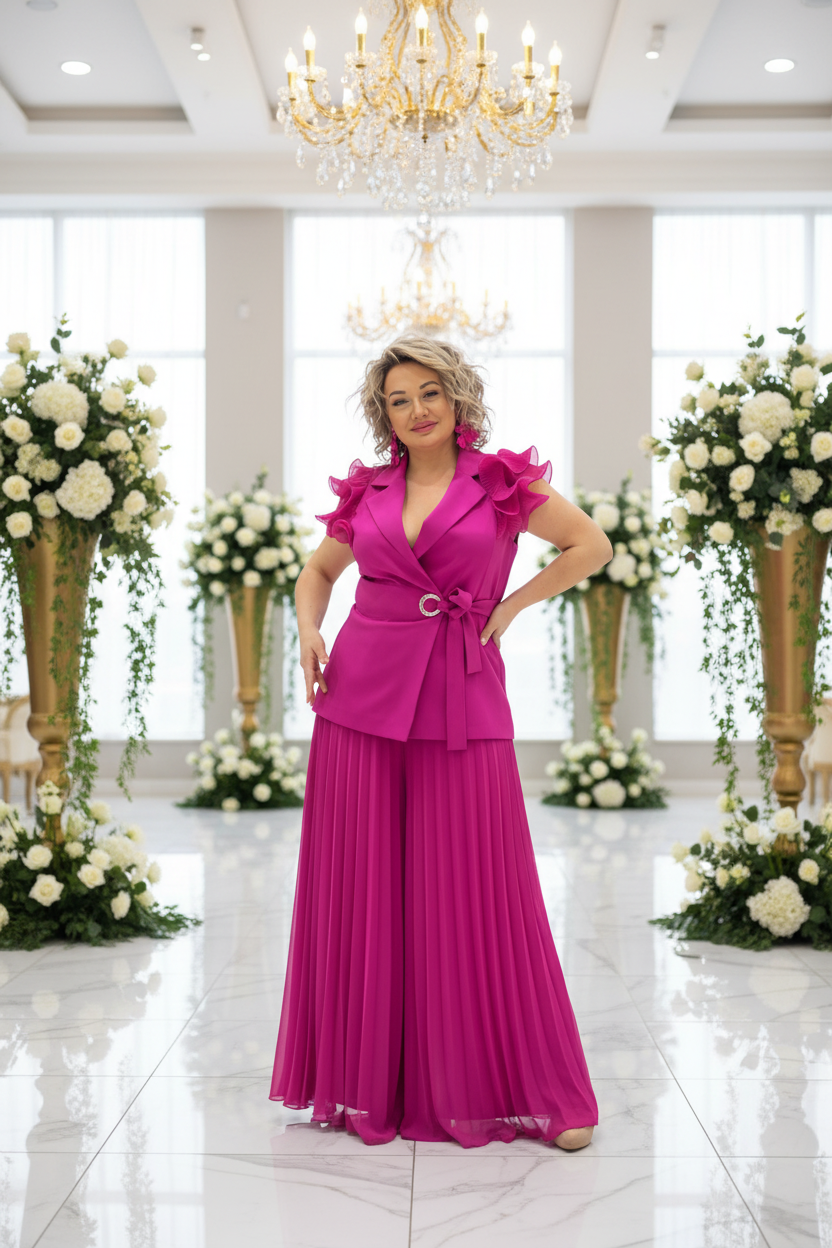 Elegant Pleated Chiffon Pants Set