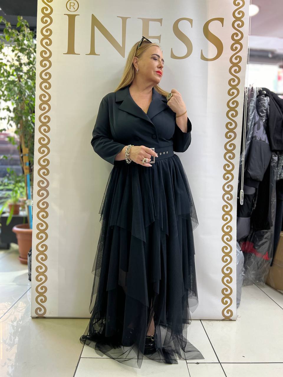 Izar Maxi Shirt Dress with Tulle Layered Skirt