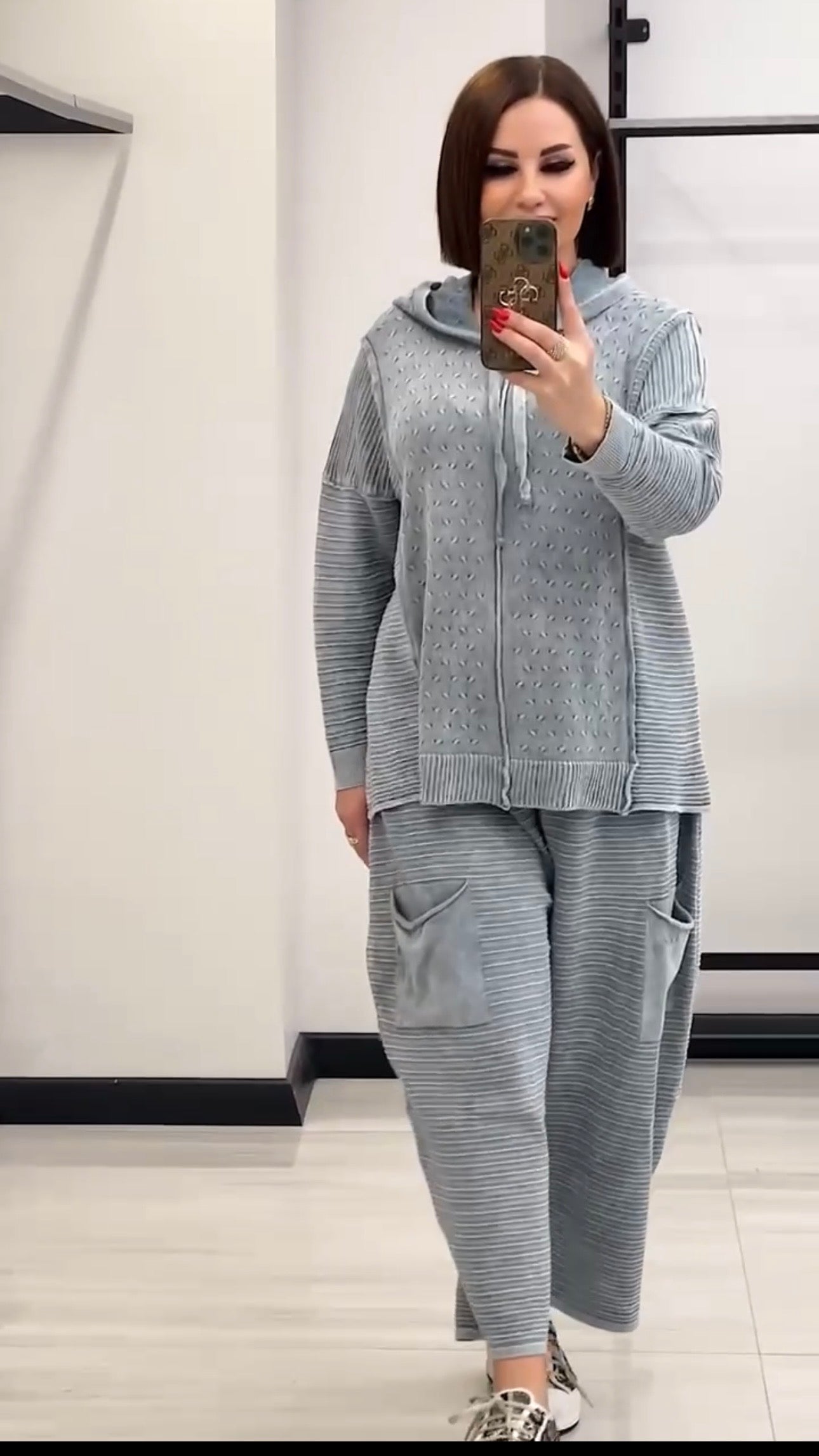 Maxlive Knitted Lounge Set – Loose Banana Pants & Hooded Top