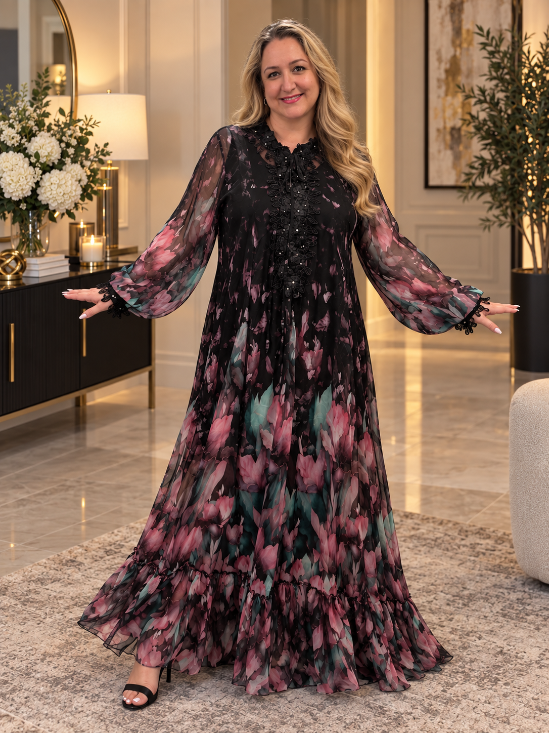 Tall Floral Chiffon Maxi Dress with Soft Knit Lining
