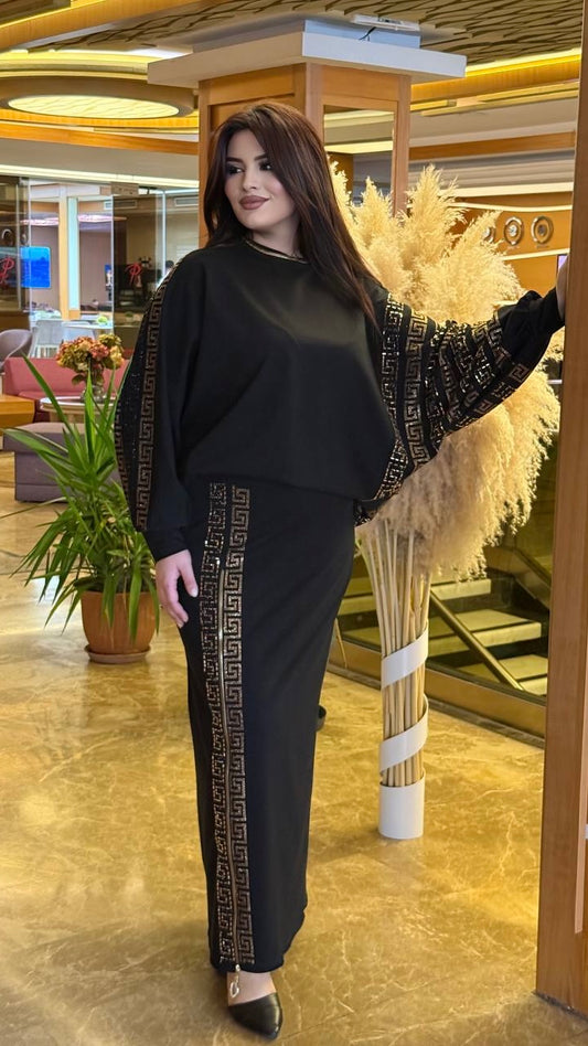 Vadi Shirt Suit with Gold Design & Zipper Skirt