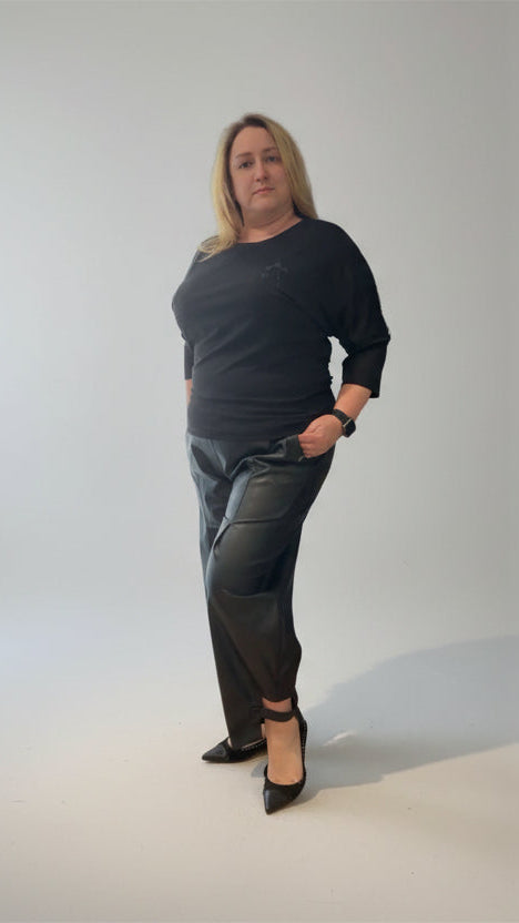 Black Stretch Shirt with 3/4 Sleeves – Elegant Plus Size Essential Top