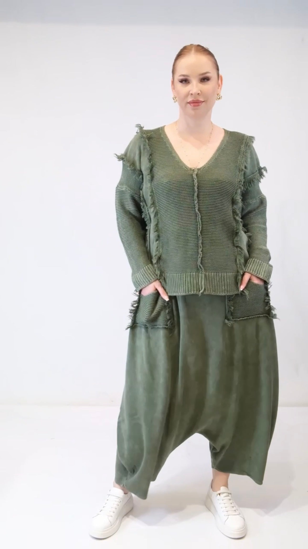 Maxlive Knitwear Top & Baggy Low-Crotch Pants Set