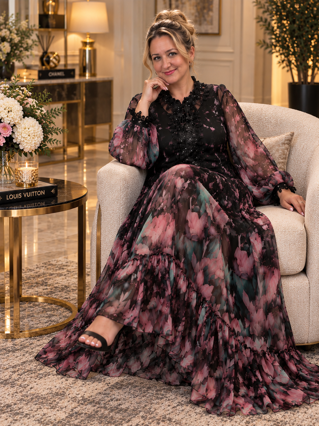 Tall Floral Chiffon Maxi Dress with Soft Knit Lining