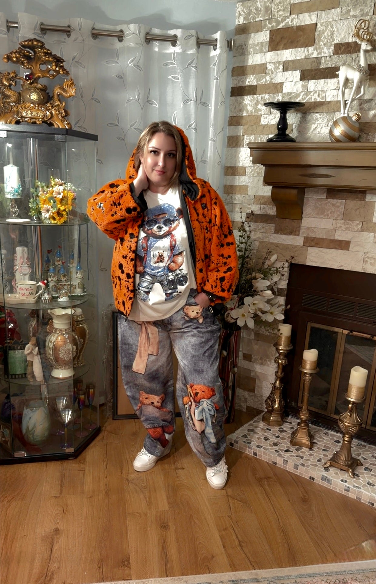 Playful Teddy Bear Patchwork Statement Pants – Relaxed Fit