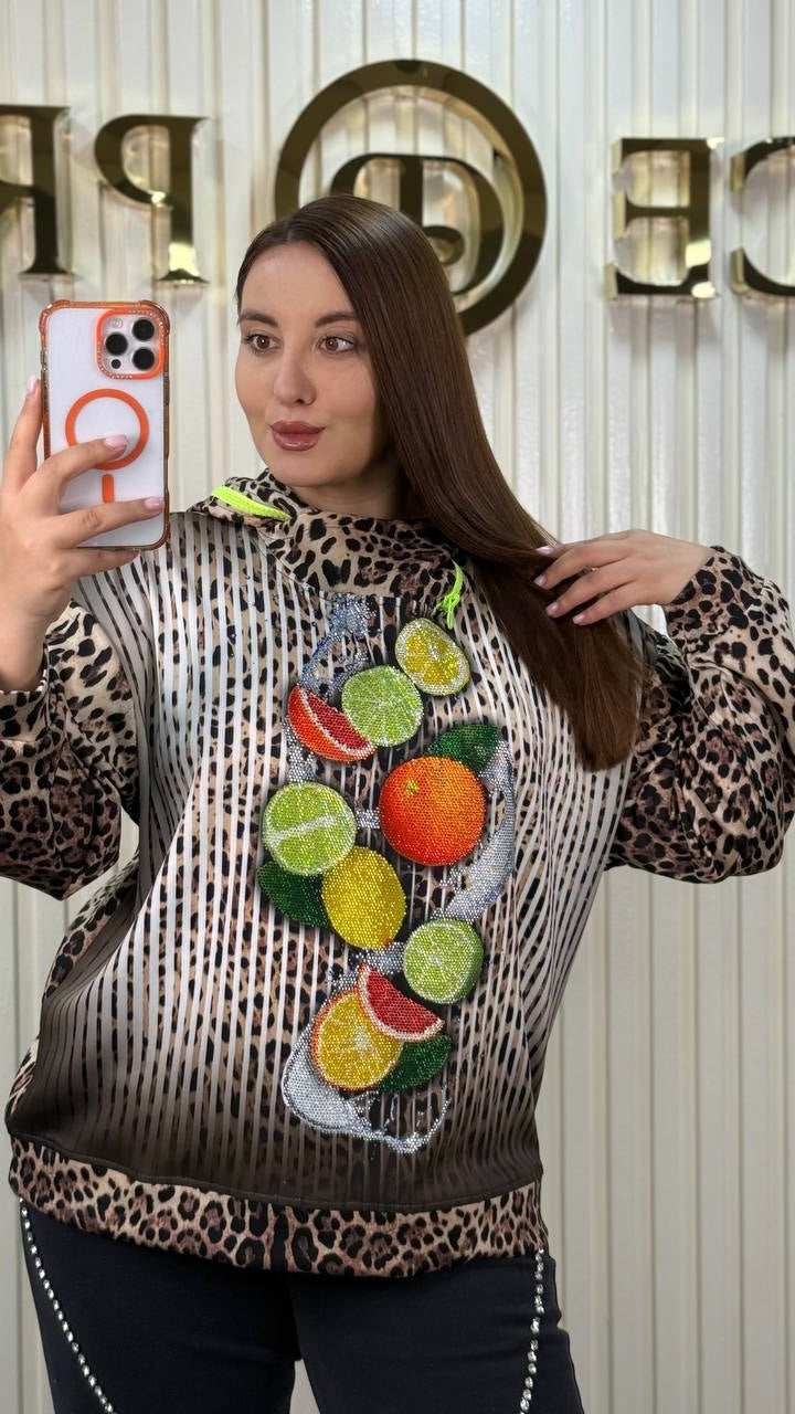 Stylish Soft Animal Print Hoodie with a Juicy Design