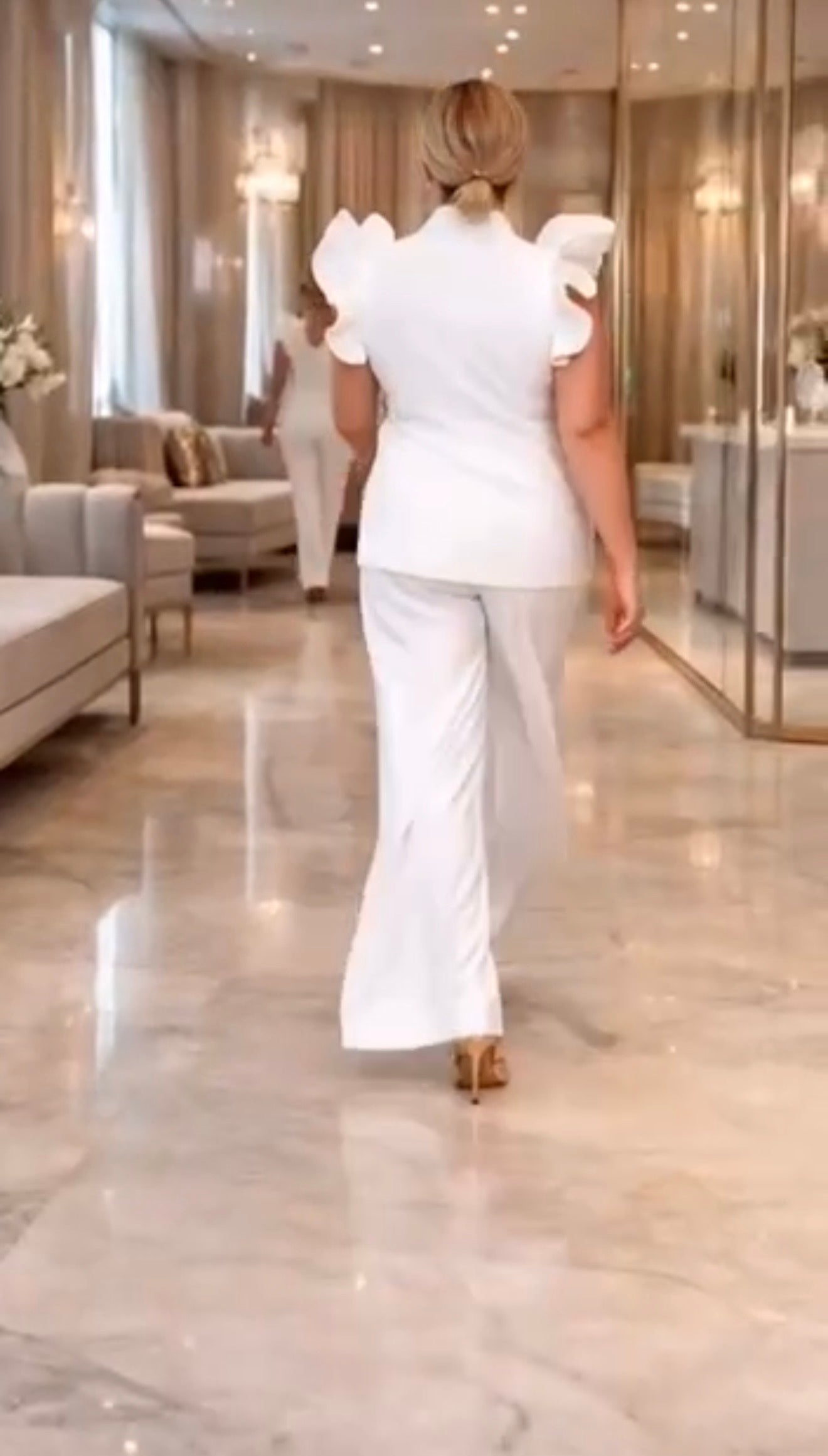 White Puff Sleeve Blazer Suit Set - Elegant Two-Piece Formal Outfit