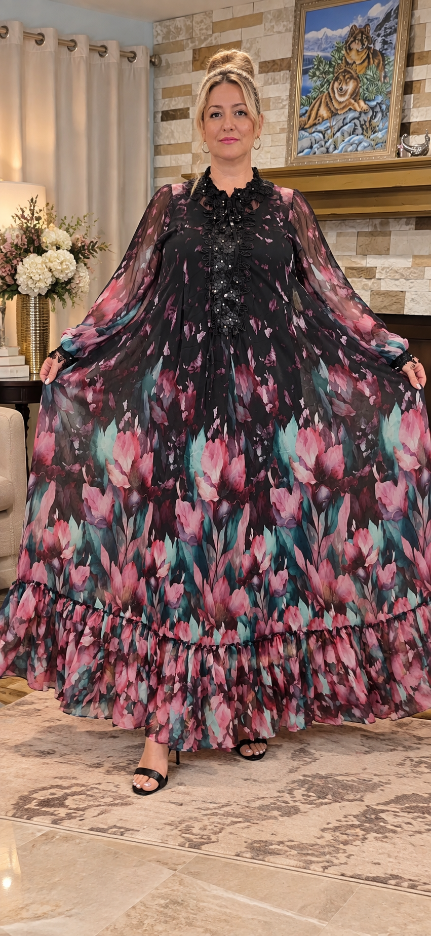 Tall Floral Chiffon Maxi Dress with Soft Knit Lining