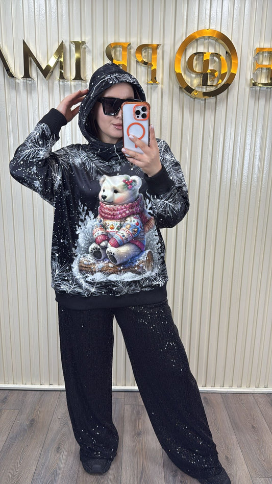 Plush Christmas Hoodie with Cute White Bear