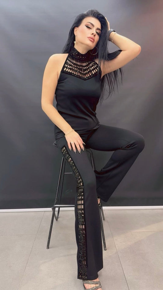 Black Statement Pants with Cut Out Side Panels