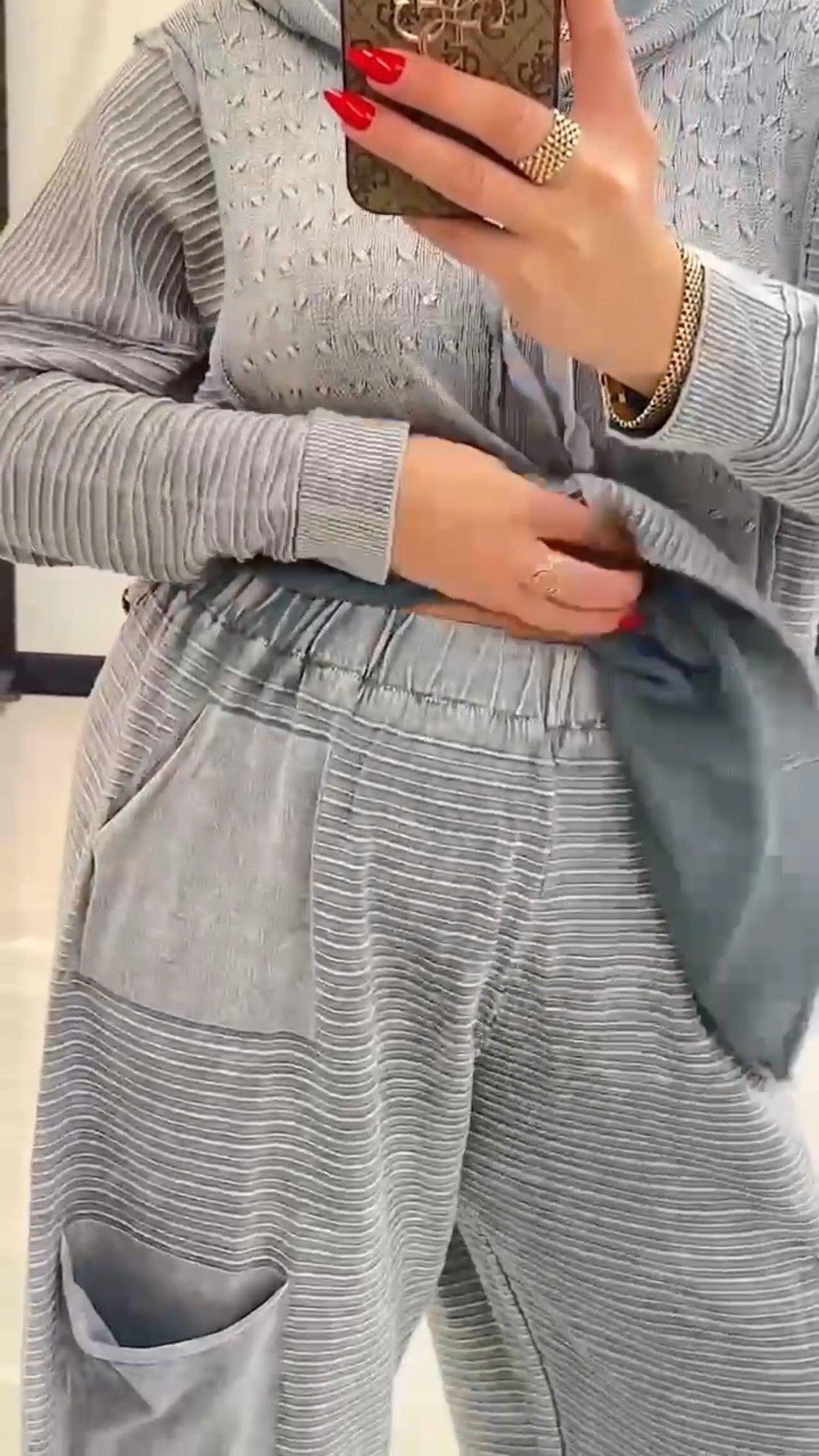 Maxlive Knitted Lounge Set – Loose Banana Pants & Hooded Top