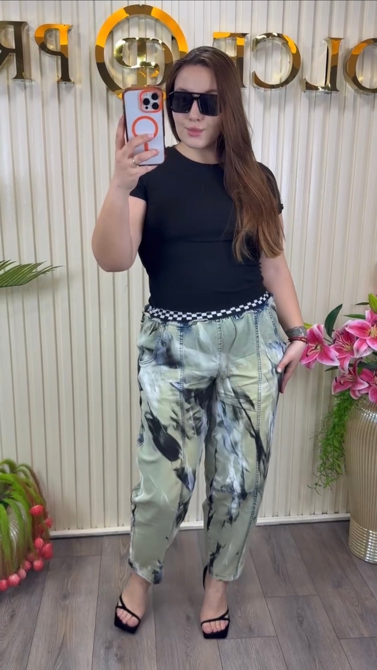 Tie-Dye Green Elastic Waist Pants – Fashion Front Waistband Detail