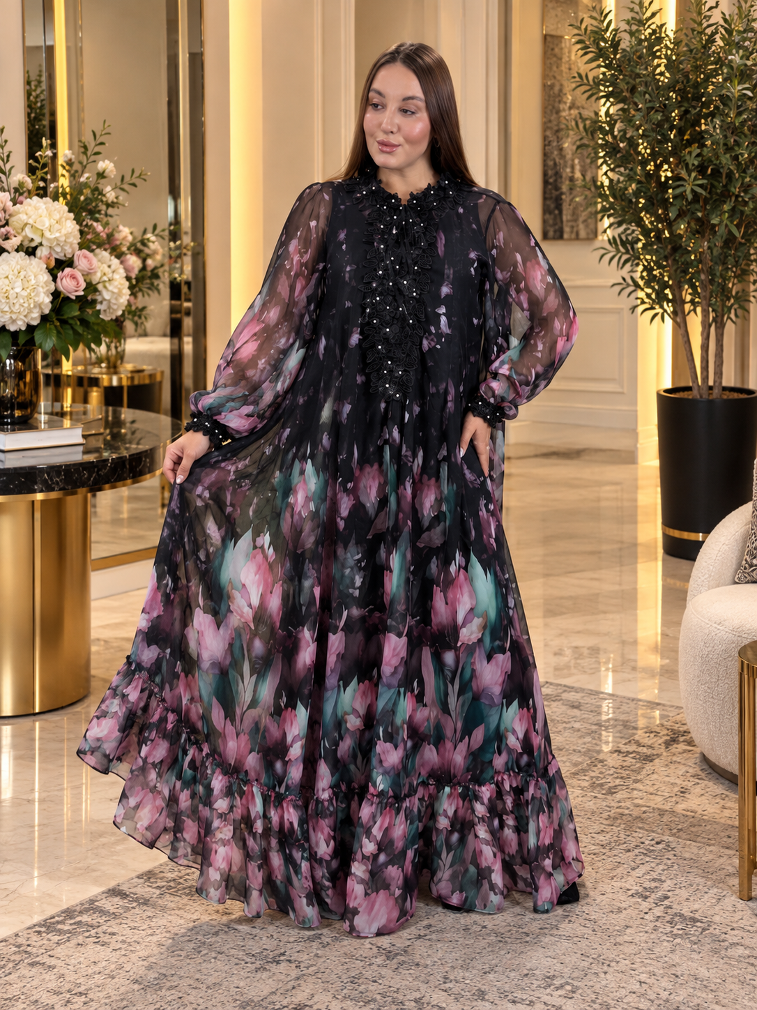 Tall Floral Chiffon Maxi Dress with Soft Knit Lining