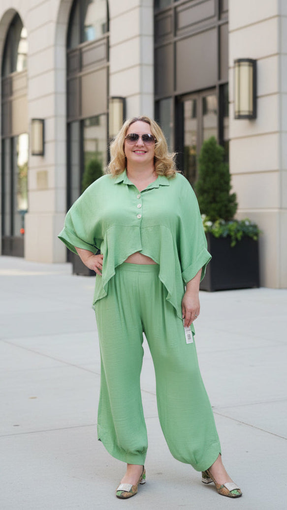 Sage Breeze Oversized Linen Set