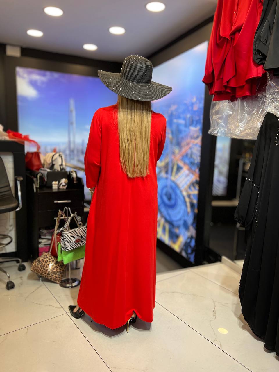 Izar Radiant Red Maxi Dress with Marvelous Flowers Design