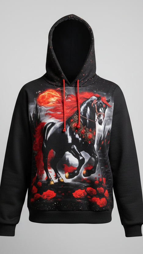Plush Horse Print Hoodie – Cozy Statement Piece for Everyday Style