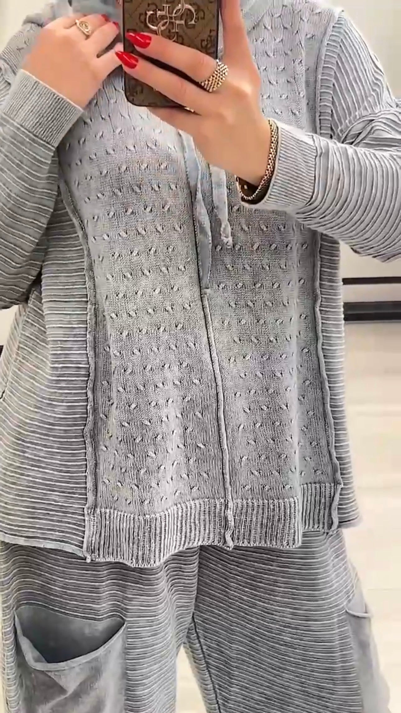 Maxlive Knitted Lounge Set – Loose Banana Pants & Hooded Top