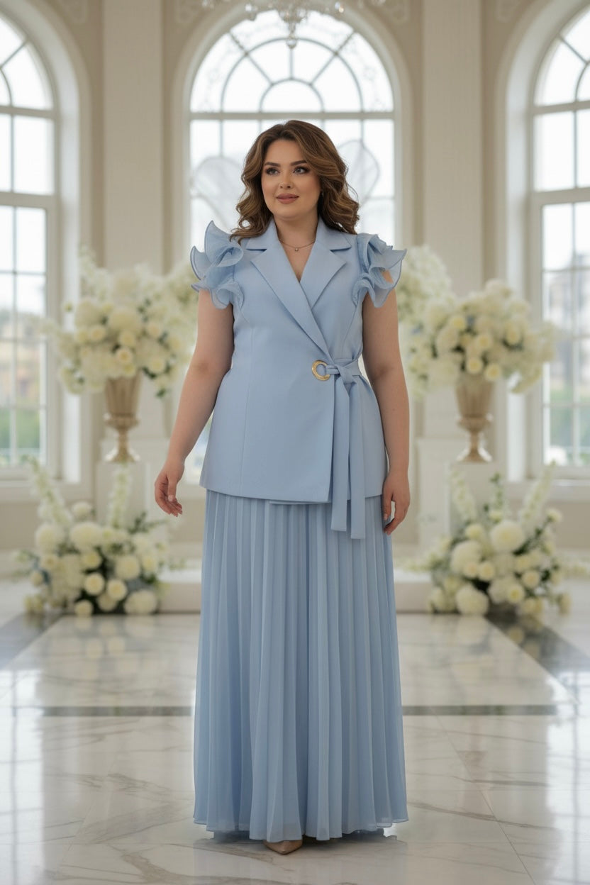 Elegant Pleated Chiffon Pants Set