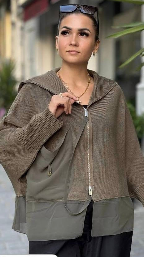 Bize Khaki Knitted Sweater