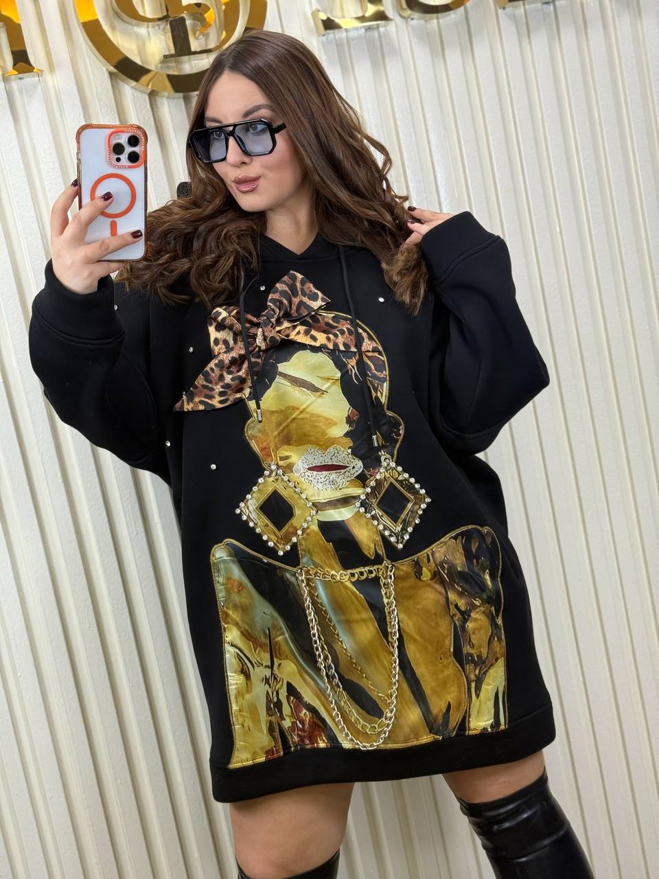 Riberance Oversized Hoodie Dress with Bold Print