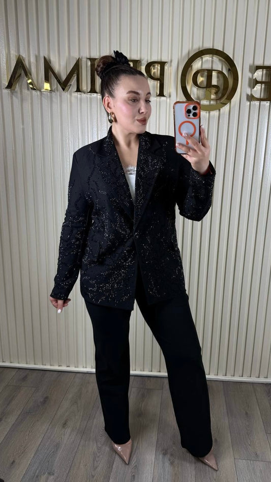 Risha Luxe Black Suit – Glitter Blazer & Classic Pants
